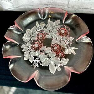 Vintage Mikasa Walther Crystal Rosella Pink Frosted Serving Platter - 13"